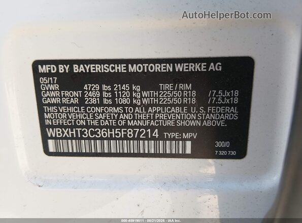 WBXHT3C36H5F87214 2017 BMW X1 White ძრავის განყოფილების ხედი