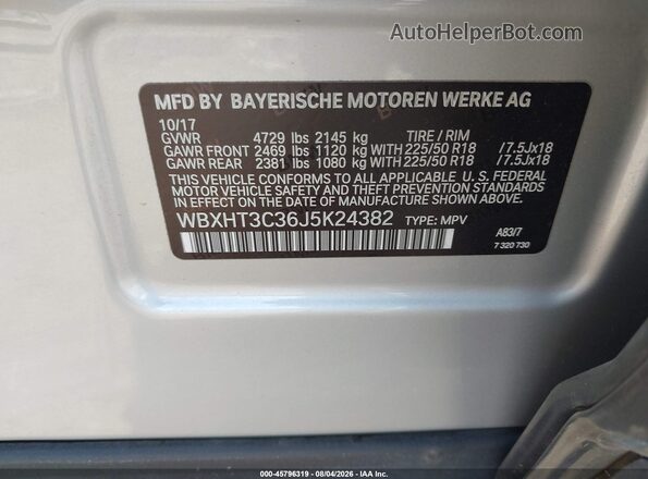 WBXHT3C36J5K24382 2018 BMW X1 Silver Engine compartment view