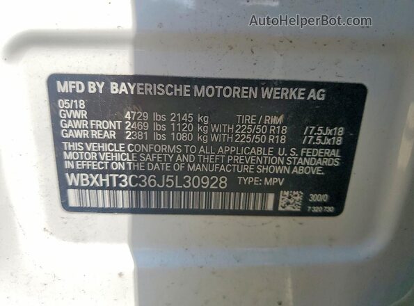 WBXHT3C36J5L30928 2018 BMW X1 Белый Вид наклейки с VIN-кодом
