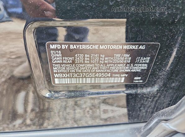 WBXHT3C37G5E49504 2016 BMW X1 Black Вид наклейки з VIN-кодом