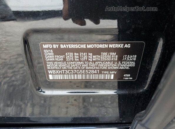 WBXHT3C37G5E52841 2016 BMW X1 Black Widok naklejki z numerem VIN
