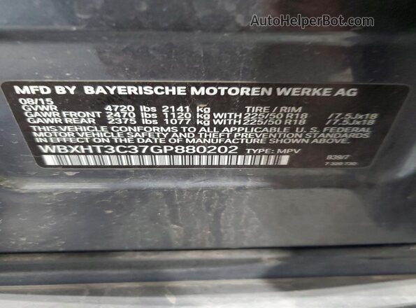 WBXHT3C37GP880202 2016 BMW X1 Gray VIN կոդի պիտակի տեսք