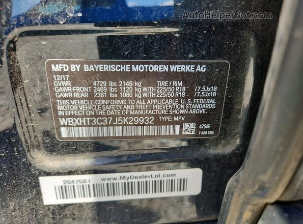 WBXHT3C37J5K29932 2018 BMW X1 Black Панорамний вид салону 360°