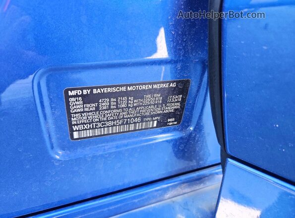 WBXHT3C38H5F71046 2017 BMW X1 Blue სალონის 360-გრადუსიანი ხედი