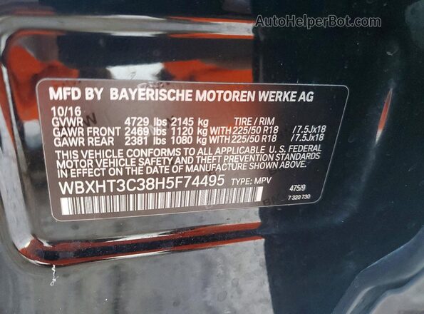 WBXHT3C38H5F74495 2017 BMW X1 Black ძრავის განყოფილების ხედი