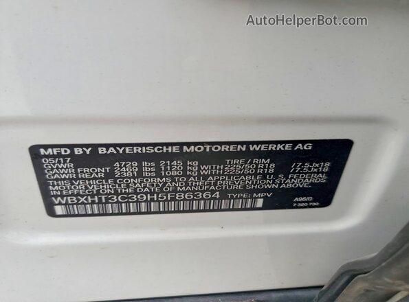 WBXHT3C39H5F86364 2017 BMW X1 Белый Вид подкапотного пространства