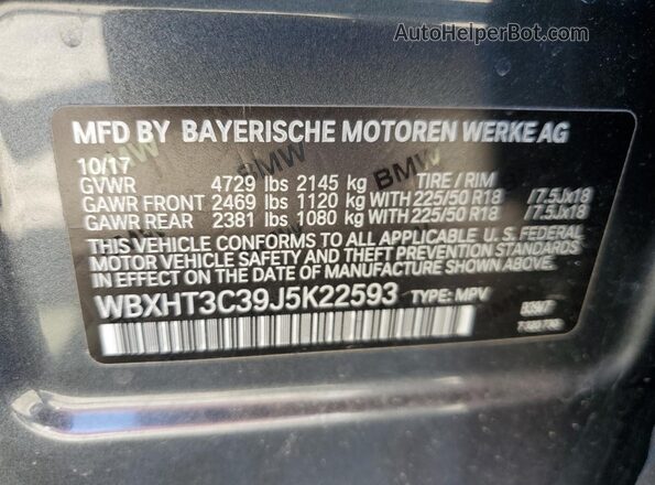 WBXHT3C39J5K22593 2018 BMW X1 Gray ძრავის განყოფილების ხედი