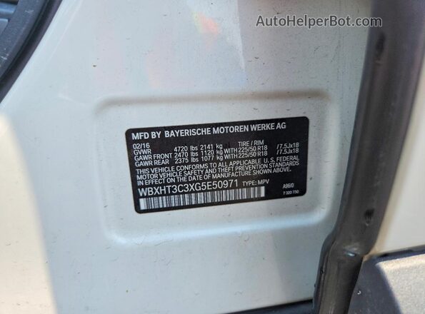 WBXHT3C3XG5E50971 2016 BMW X1 White VIN sticker view