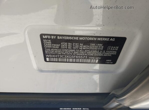 WBXHT3C3XG5F65571 2016 BMW X1 White Engine compartment view
