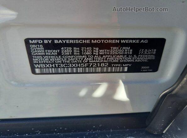 WBXHT3C3XH5F72182 2017 BMW X1 White Widok wnętrza 360 stopni