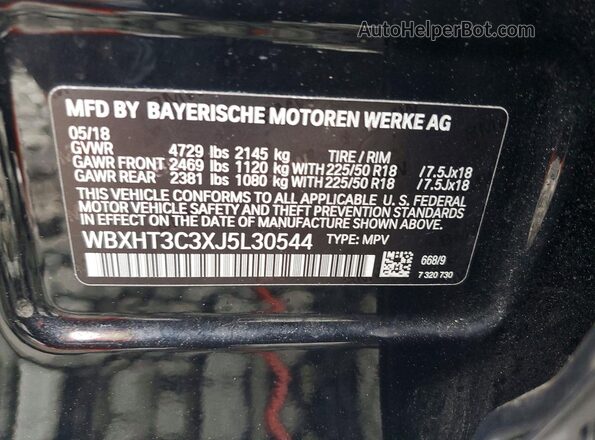 WBXHT3C3XJ5L30544 2018 BMW X1 Черный Вид наклейки с VIN-кодом