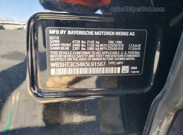 WBXHT3C54K5L91567 2019 BMW X1 Black Вид наклейки з VIN-кодом