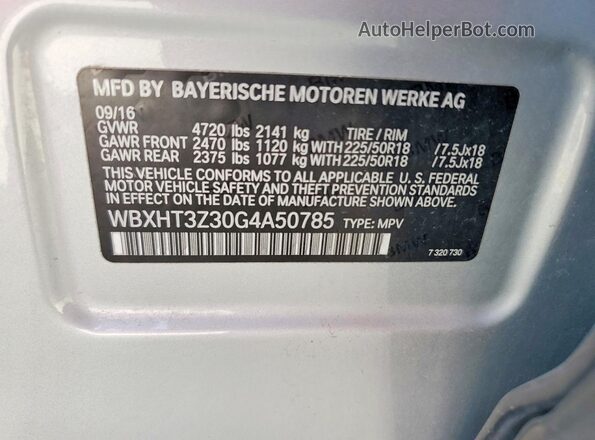 WBXHT3Z30G4A50785 2016 BMW X1 Silver VIN sticker view