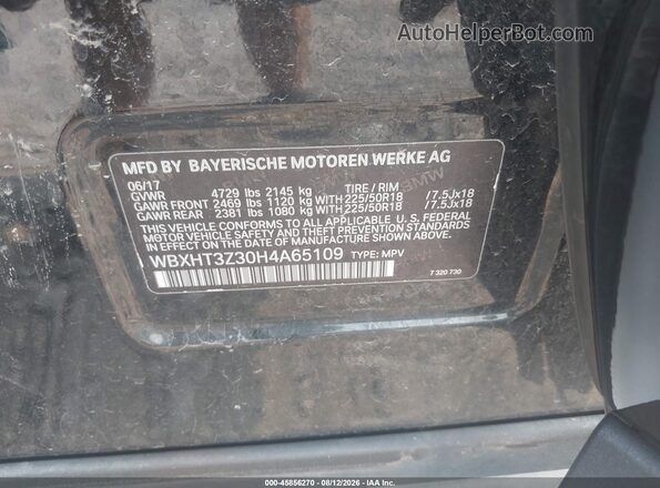 WBXHT3Z30H4A65109 2017 BMW X1 Black Engine compartment view