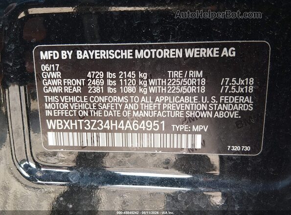 WBXHT3Z34H4A64951 2017 BMW X1 Black Engine compartment view