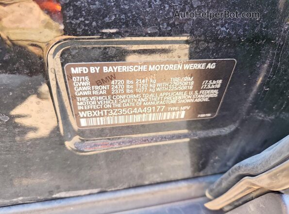 WBXHT3Z35G4A49177 2016 BMW X1 Black VIN կոդի պիտակի տեսք