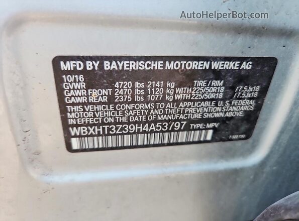 WBXHT3Z39H4A53797 2017 BMW X1 Silver VIN კოდის სტიკერის ხედი