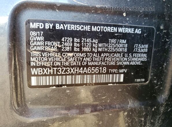 WBXHT3Z3XH4A65618 2017 BMW X1 Gray VIN sticker view
