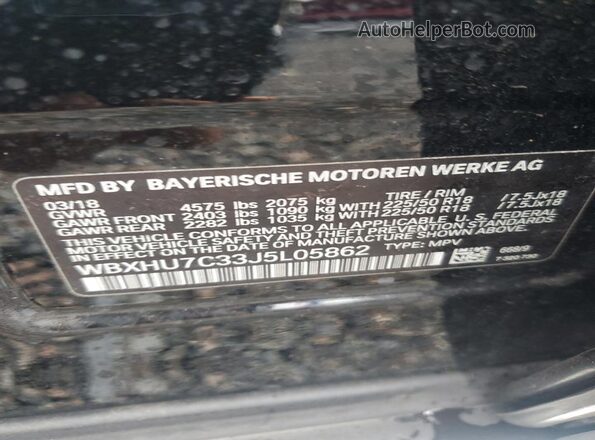 WBXHU7C33J5L05862 2018 BMW X1 Black VIN კოდის სტიკერის ხედი