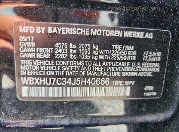 WBXHU7C34J5H40666 2018 BMW X1 Black Widok wnętrza 360 stopni