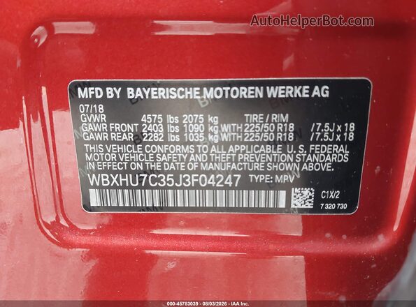 WBXHU7C35J3F04247 2018 BMW X1 Orange Շարժիչի բաժամունքի տեսք