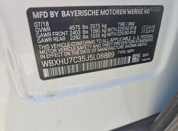 WBXHU7C35J5L08889 2018 BMW X1 White Панорамний вид салону 360°