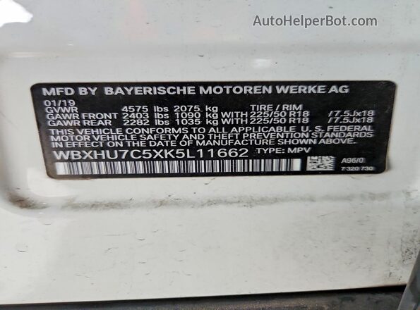WBXHU7C5XK5L11662 2019 BMW X1 White Widok komory silnika