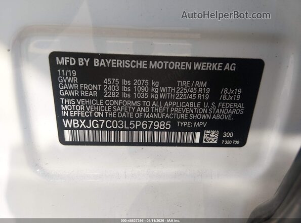 WBXJG7C03L5P67985 2020 BMW X1 Белый Вид подкапотного пространства