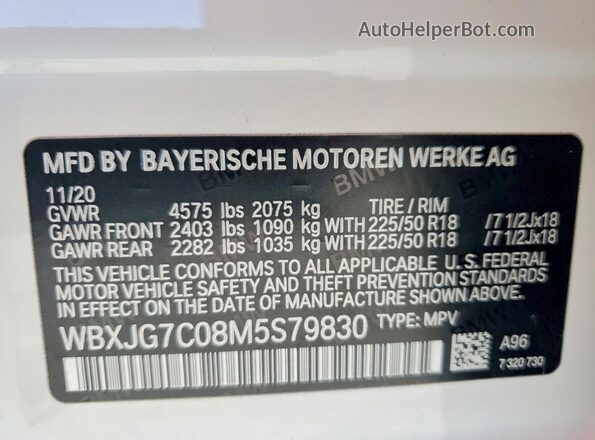 WBXJG7C08M5S79830 2021 BMW X1 White Widok wnętrza 360 stopni