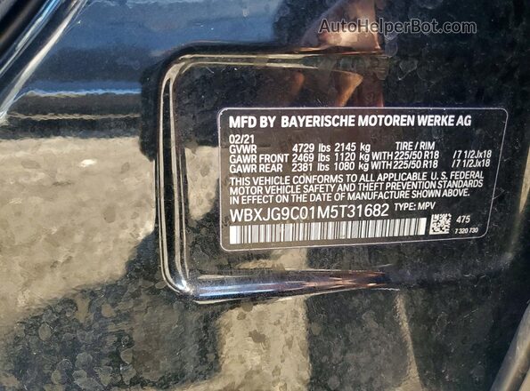 WBXJG9C01M5T31682 2021 BMW X1 Black VIN կոդի պիտակի տեսք