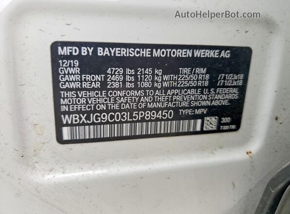 WBXJG9C03L5P89450 2020 BMW X1 White Панорамний вид салону 360°