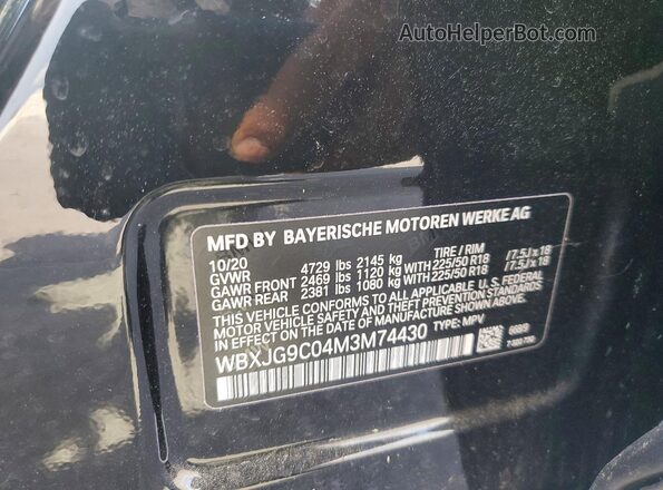 WBXJG9C04M3M74430 2021 BMW X1 Black VIN sticker view