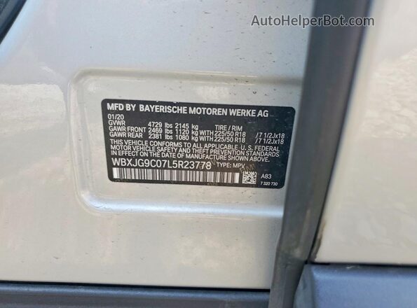 WBXJG9C07L5R23778 2020 BMW X1 Silver VIN კოდის სტიკერის ხედი