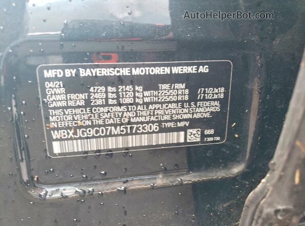 WBXJG9C07M5T73306 2021 BMW X1 Black Vista interior de 360 grados