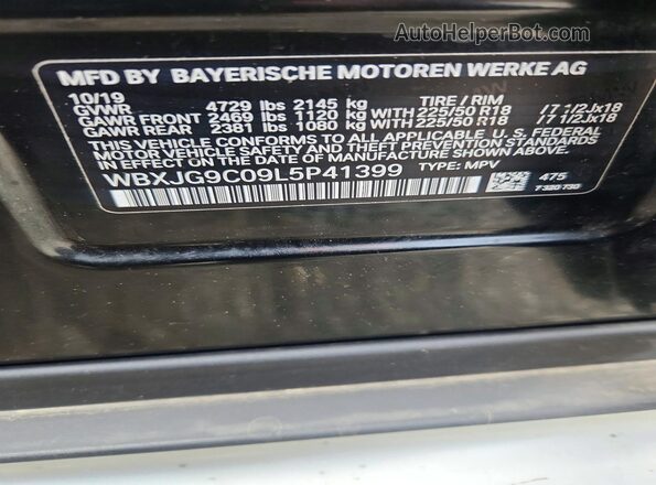 WBXJG9C09L5P41399 2020 BMW X1 Black სალონის 360-გრადუსიანი ხედი