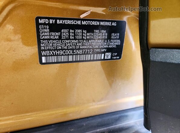 WBXYH9C00L5N87712 2020 BMW X2 Gold Widok wnętrza 360 stopni