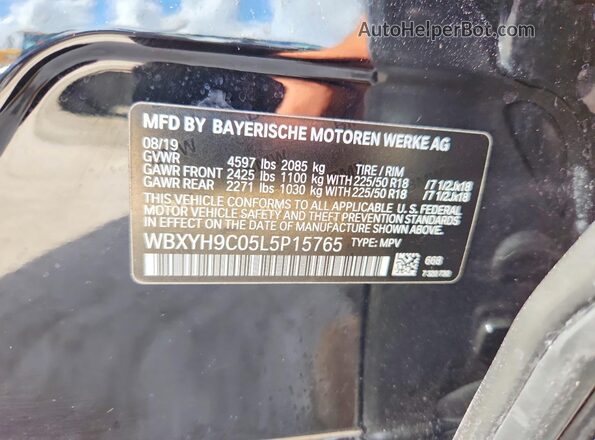 WBXYH9C05L5P15765 2020 BMW X2 Black VIN կոդի պիտակի տեսք