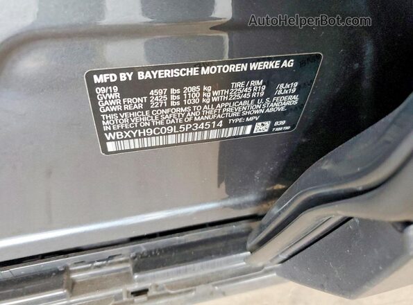 WBXYH9C09L5P34514 2020 BMW X2 Charcoal Панорамний вид салону 360°