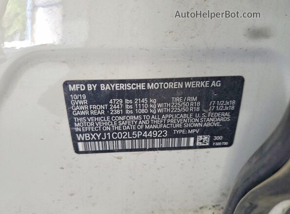 WBXYJ1C02L5P44923 2020 BMW X2 Белый Вид наклейки с VIN-кодом