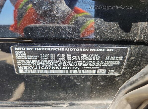 WBXYJ1C07N5T48165 2022 BMW X2 Черный Вид наклейки с VIN-кодом
