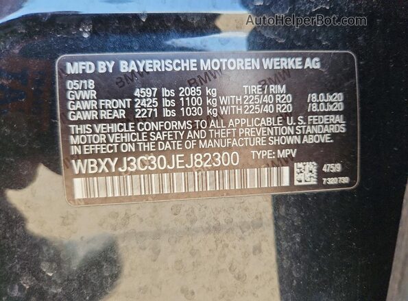 WBXYJ3C30JEJ82300 2018 BMW X2 Black VIN կոդի պիտակի տեսք