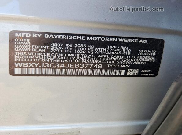 WBXYJ3C34JEB37749 2018 BMW X2 Серебряный Вид подкапотного пространства