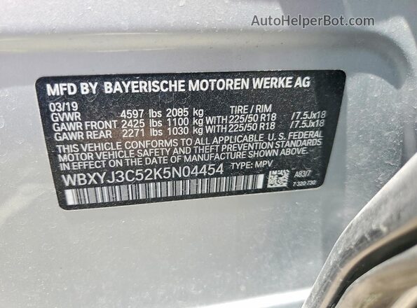 WBXYJ3C52K5N04454 2019 BMW X2 Silver VIN კოდის სტიკერის ხედი