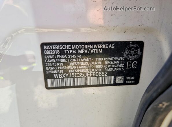 WBXYJ5C35JEF80682 2018 BMW X2 White VIN կոդի պիտակի տեսք