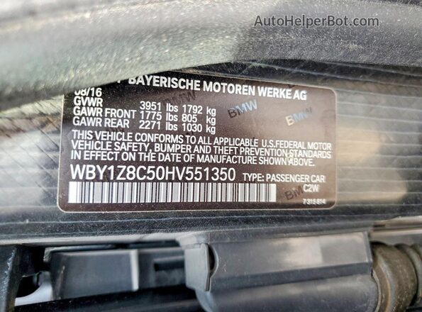 WBY1Z8C50HV551350 2017 BMW I3 Black Widok naklejki z numerem VIN