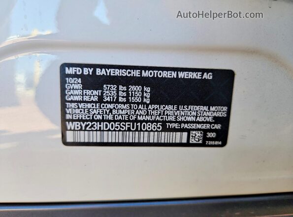 WBY23HD05SFU10865 2025 BMW I4 White Vista de la etiqueta del VIN