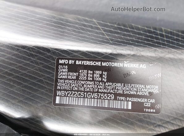 WBY2Z2C51GV675529 2016 BMW I8 Gray Engine compartment view