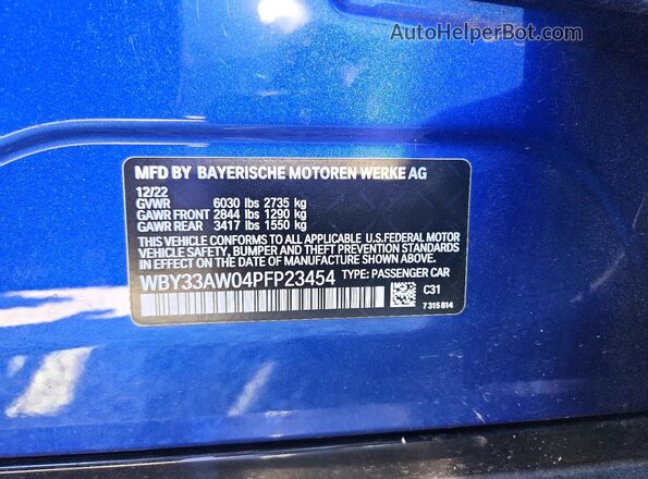 WBY33AW04PFP23454 2023 BMW I4 Blue Շարժիչի բաժամունքի տեսք