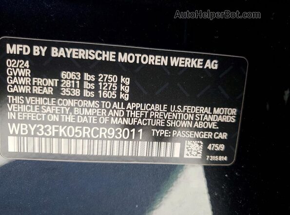 WBY33FK05RCR93011 2024 BMW OTHER Black VIN sticker view