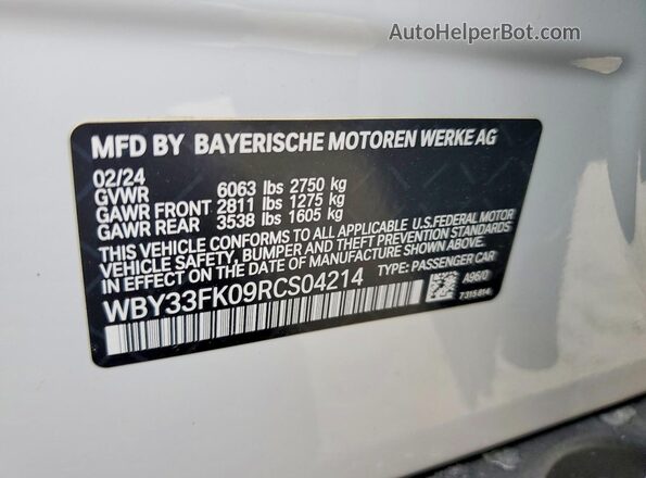WBY33FK09RCS04214 2024 BMW OTHER White VIN կոդի պիտակի տեսք
